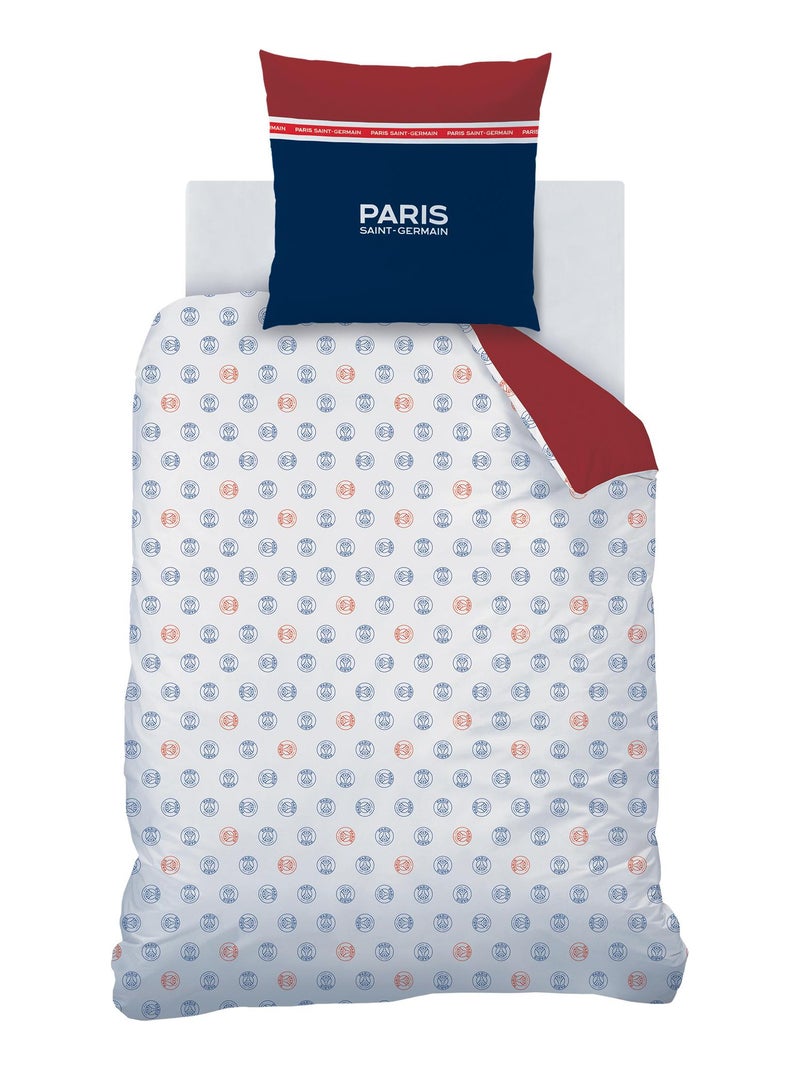 Parure de lit imprimée 100% coton, PSG MINIMALISTE Bleu marine - Kiabi