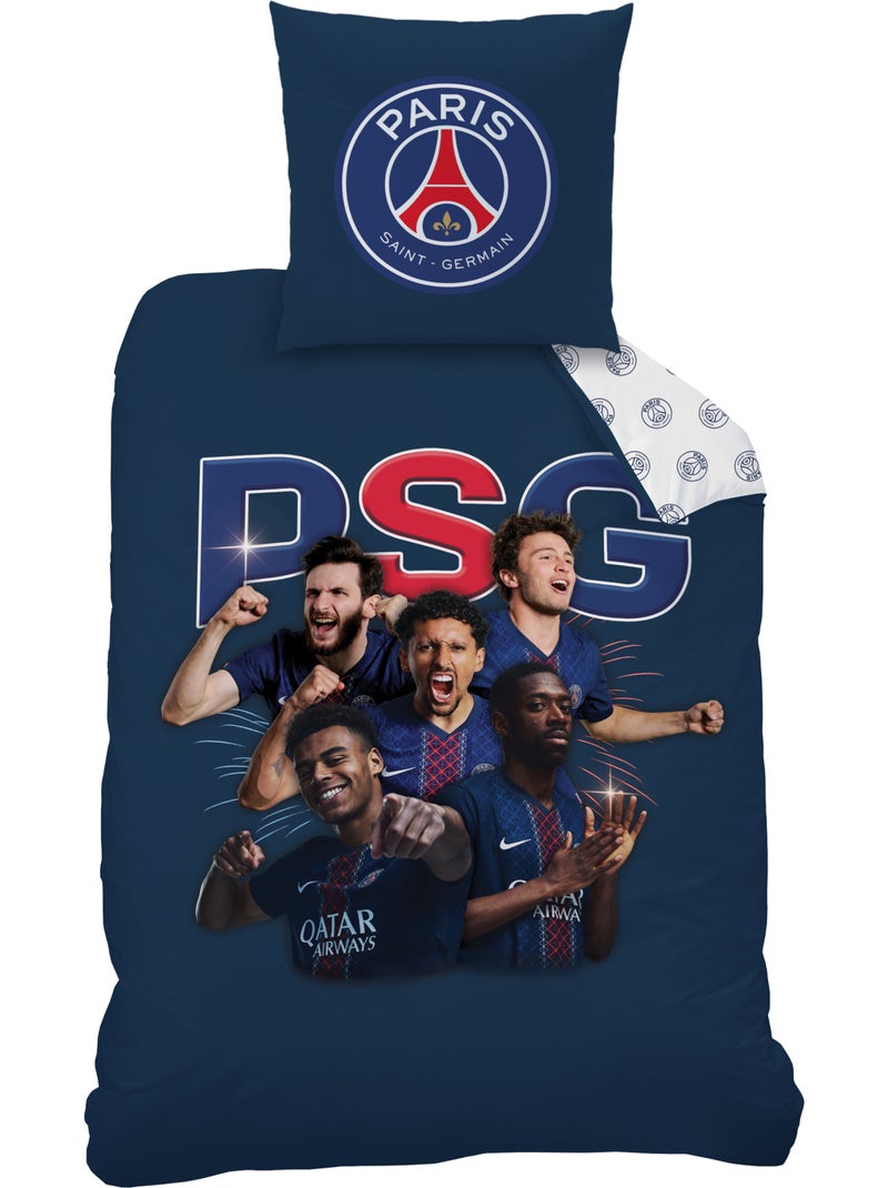 Parure de lit imprimée 100% coton, psg winners Bleu - Kiabi