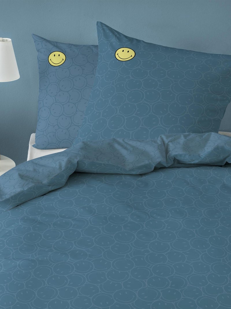 Parure de lit imprimée 100% coton, SMILEY SMILE Bleu - Kiabi