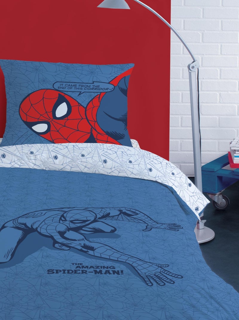 Parure de lit imprimée 100% coton, SPIDERMAN SILHOUETTE 100% Coton Bleu - Kiabi