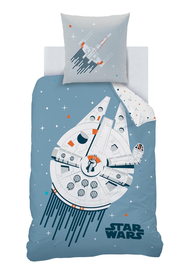 Parure de lit imprimée 100% coton, STAR WARS HOME FAUCON MILLENIUM Bleu ciel - Kiabi