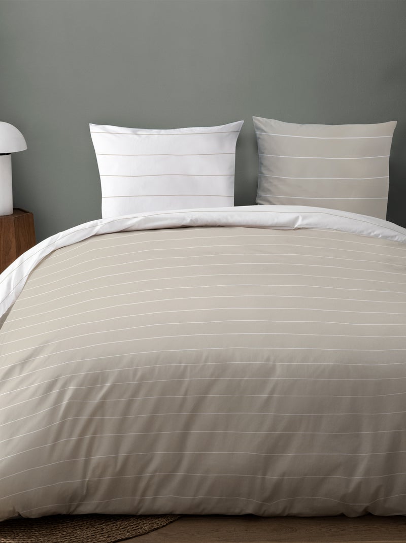 Parure de lit imprimée 100% coton, STRIPES Grège - Kiabi