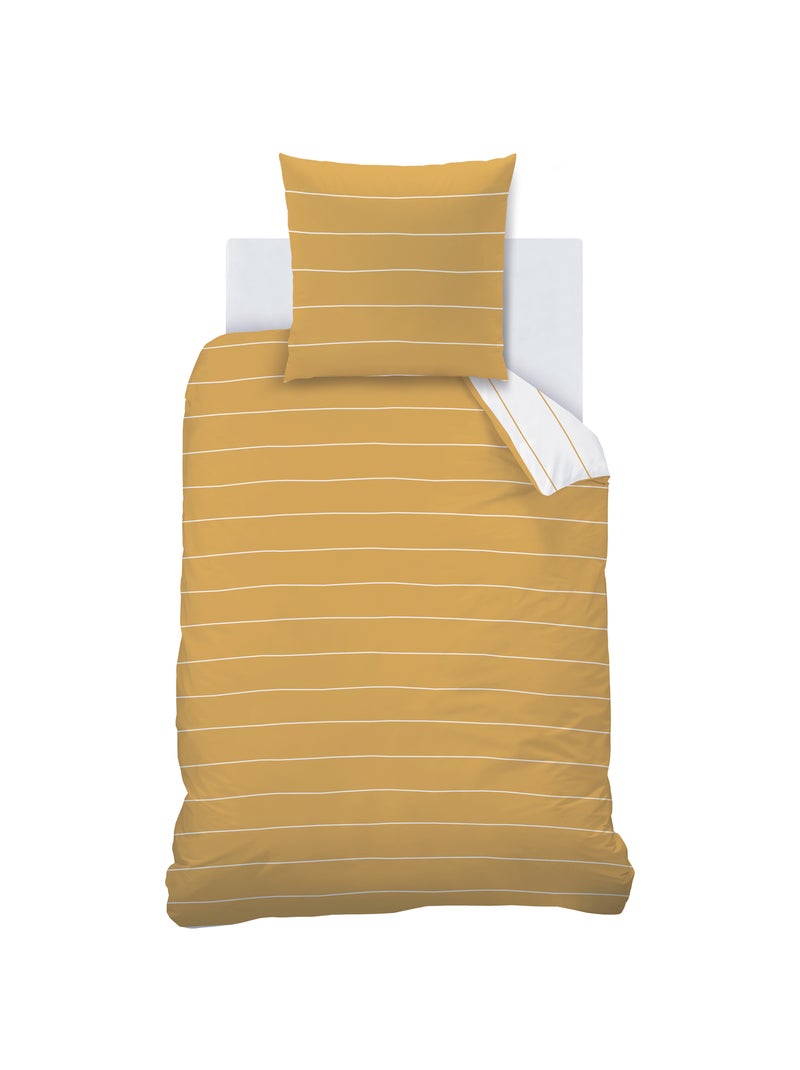 Parure de lit imprimée 100% coton, STRIPES Marron caramel - Kiabi
