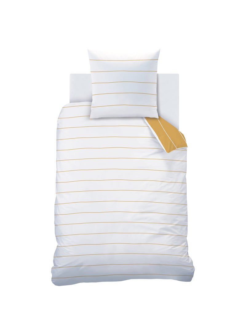 Parure de lit imprimée 100% coton, STRIPES Marron caramel - Kiabi