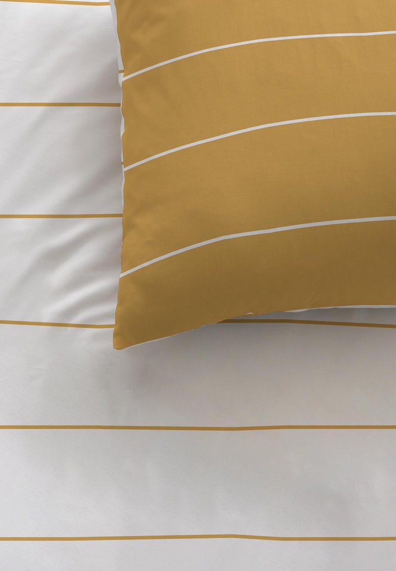 Parure de lit imprimée 100% coton, STRIPES Marron caramel - Kiabi