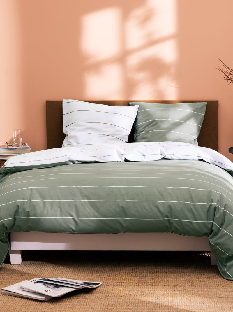 Parure de lit imprimée 100% coton, STRIPES Vert - Kiabi