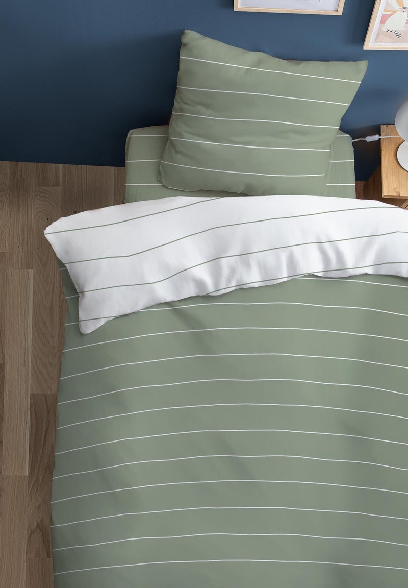 Parure de lit imprimée 100% coton, STRIPES Vert clair - Kiabi