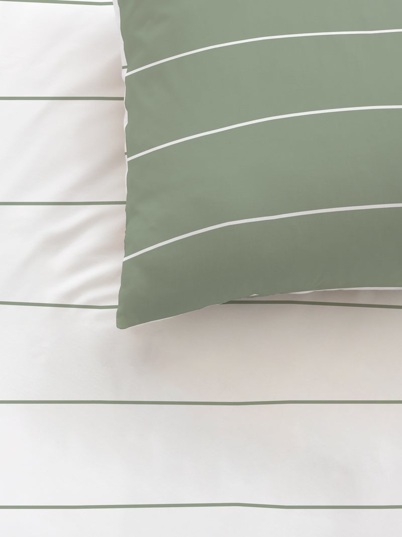 Parure de lit imprimée 100% coton, STRIPES Vert kaki clair - Kiabi