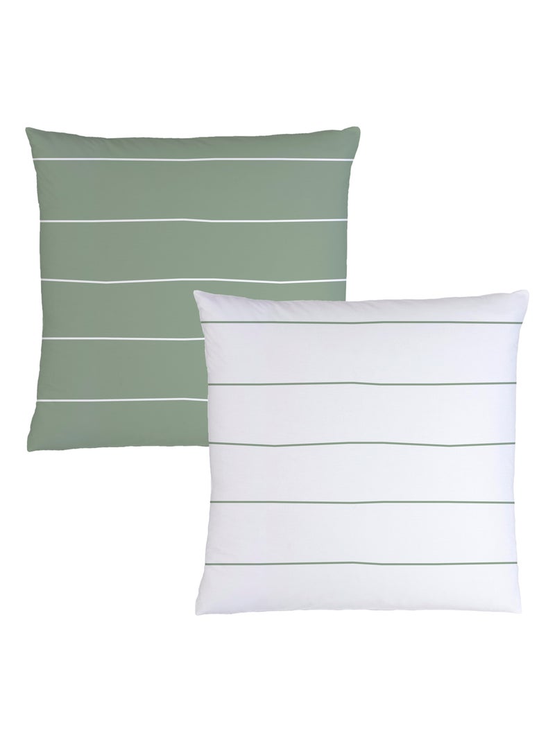 Parure de lit imprimée 100% coton, STRIPES Vert kaki clair - Kiabi