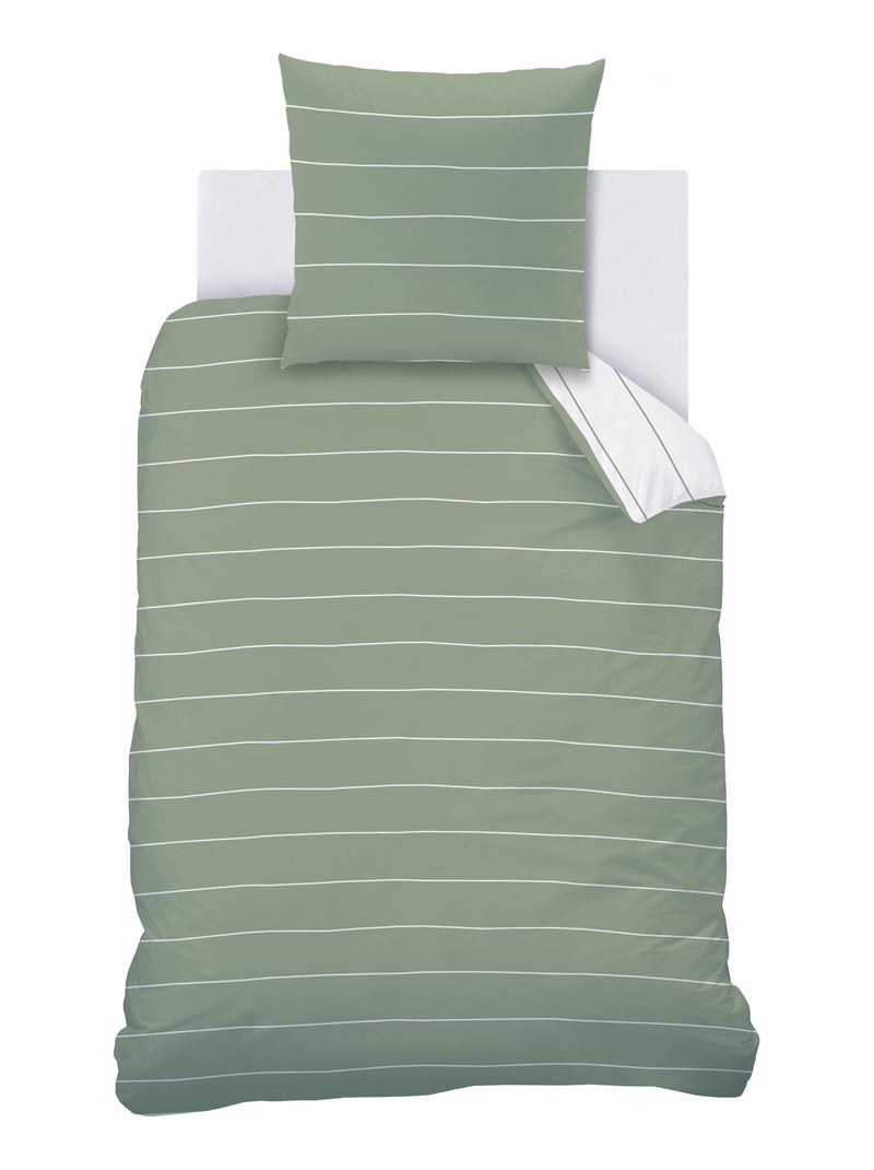 Parure de lit imprimée 100% coton, STRIPES Vert kaki clair - Kiabi