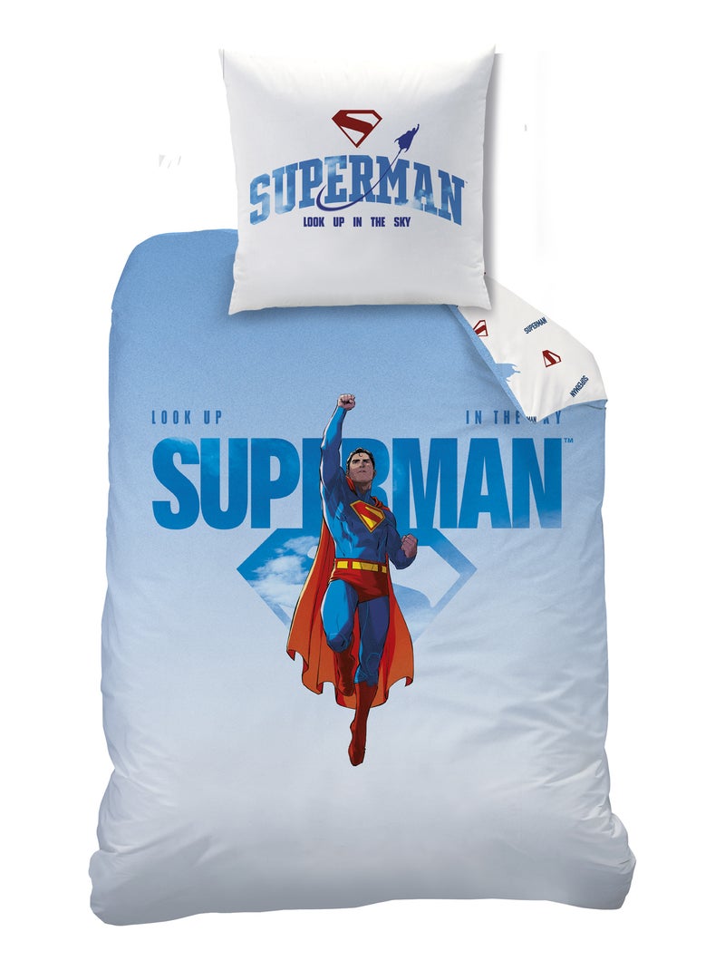 Parure de lit imprimée 100% Coton, SUPERMAN MAN Bleu Rouge - Kiabi