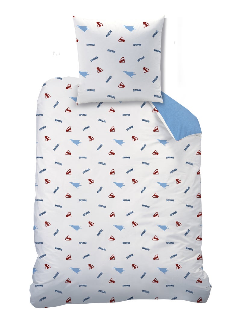 Parure de lit imprimée 100% Coton, SUPERMAN MAN Bleu Rouge - Kiabi