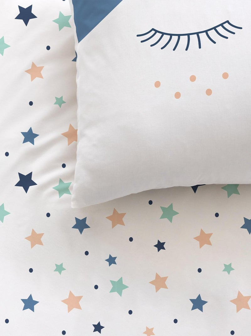Parure de lit imprimée 100% coton, SWEET DREAMS Blanc Bleu - Kiabi