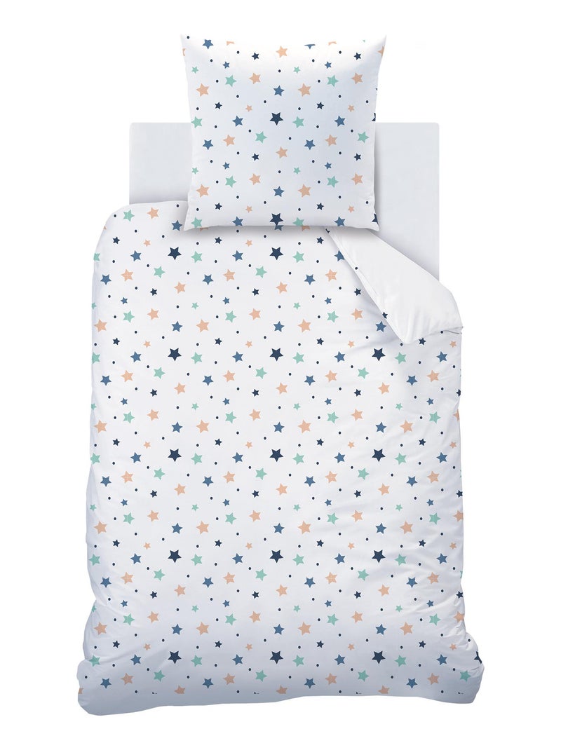 Parure de lit imprimée 100% coton, SWEET DREAMS Blanc Bleu - Kiabi