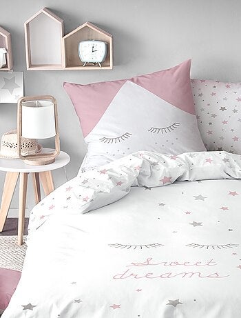 Parure de lit imprimée 100% coton, SWEET DREAMS PINK