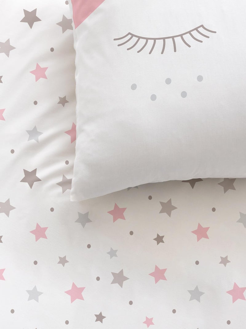 Parure de lit imprimée 100% coton, SWEET DREAMS PINK Blanc Rose - Kiabi