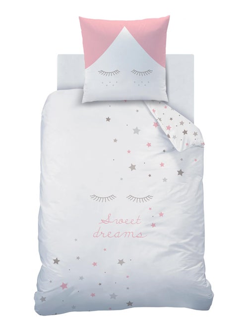 Parure de lit imprimée 100% coton, SWEET DREAMS PINK - Kiabi