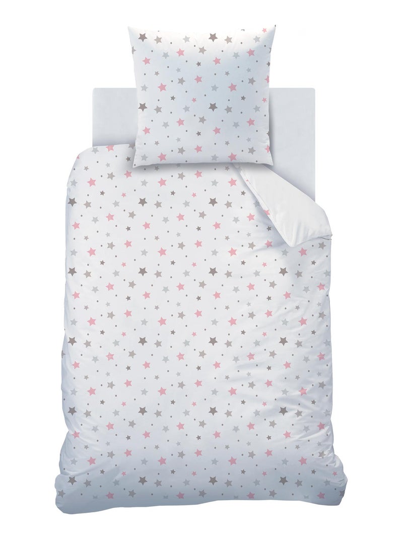 Parure de lit imprimée 100% coton, SWEET DREAMS PINK Blanc Rose - Kiabi