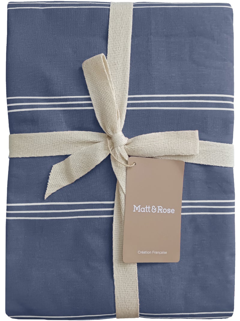 Parure de lit imprimée 100% coton, urban stripes Bleu - Kiabi
