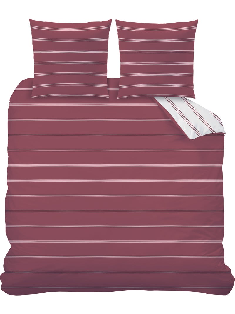Parure de lit imprimée 100% coton, urban stripes Rouge carmin - Kiabi