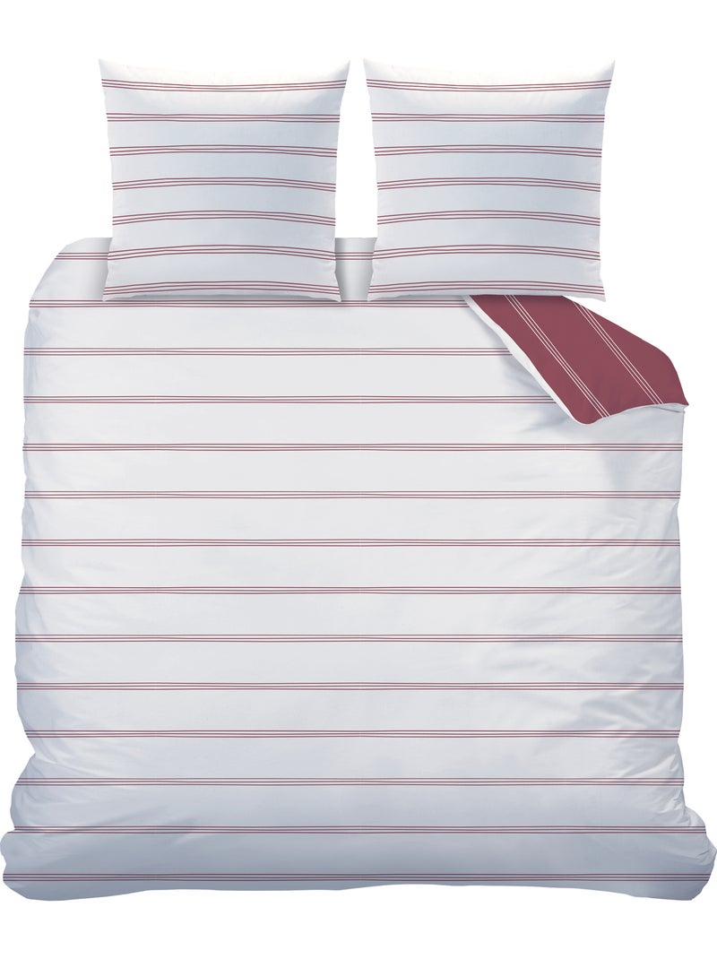 Parure de lit imprimée 100% coton, urban stripes Rouge carmin - Kiabi