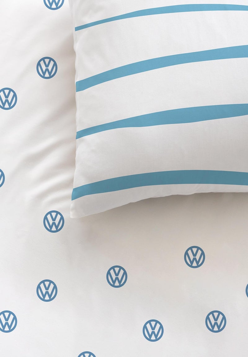 Parure de lit imprimée 100% coton, VOLKSWAGEN VIBES Blanc Bleu - Kiabi