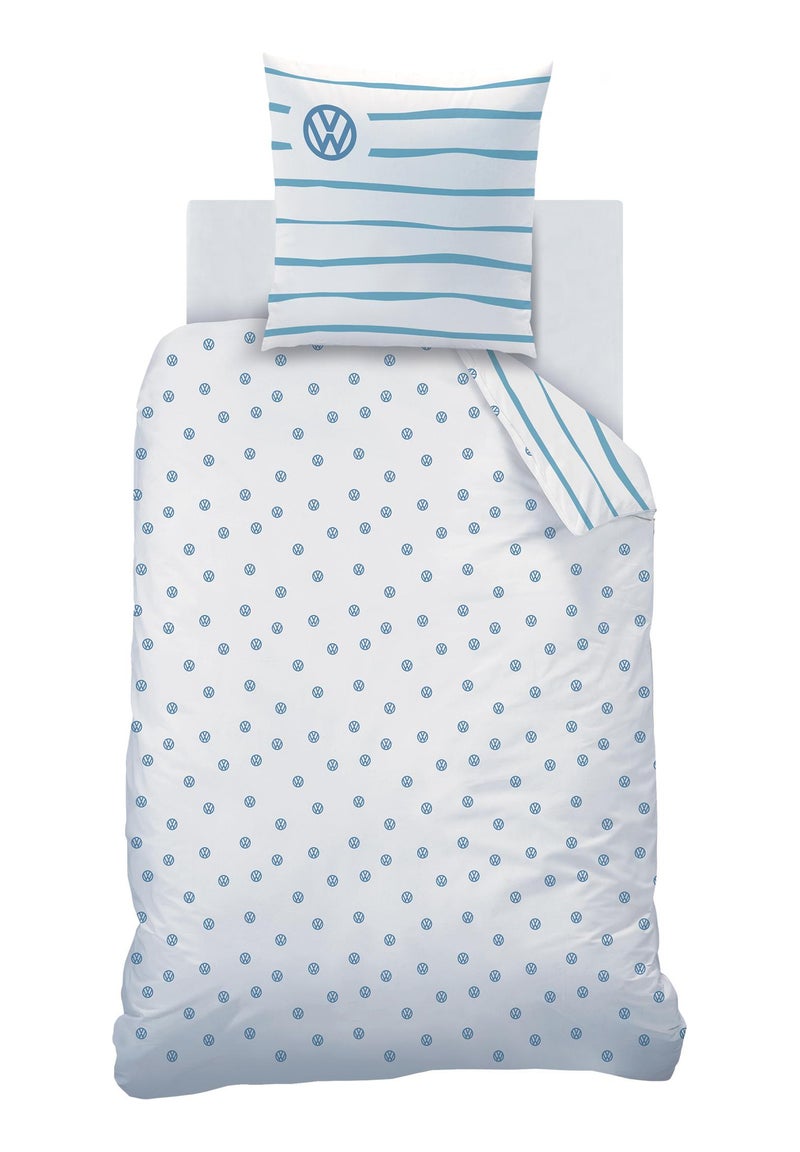 Parure de lit imprimée 100% coton, VOLKSWAGEN VIBES Blanc Bleu - Kiabi