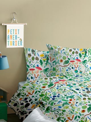 Parure de lit imprimée 100% coton, WEE BLUE BELL FAUNE ET FLORE