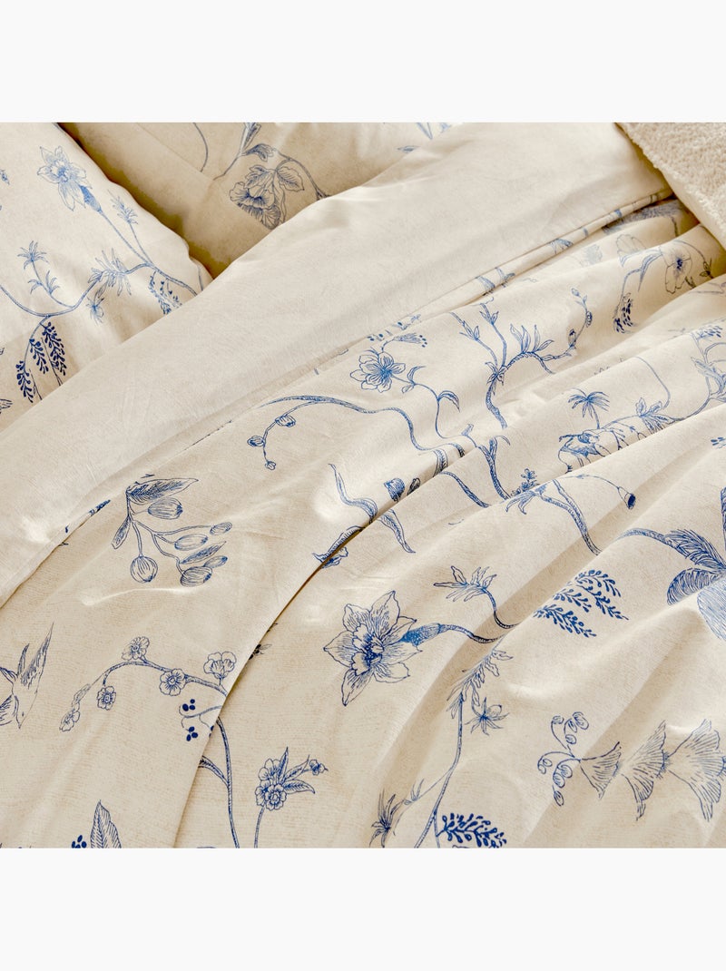 Parure de lit imprimée 3 pièces inspiration japonaise housse + taies Bleu - Kiabi
