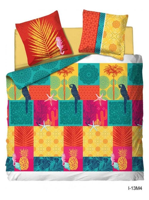 Parure de Lit Imprimée Cactus Perroquet 220x240cm Housse de Couette + Taies d'Oreiller - Kiabi