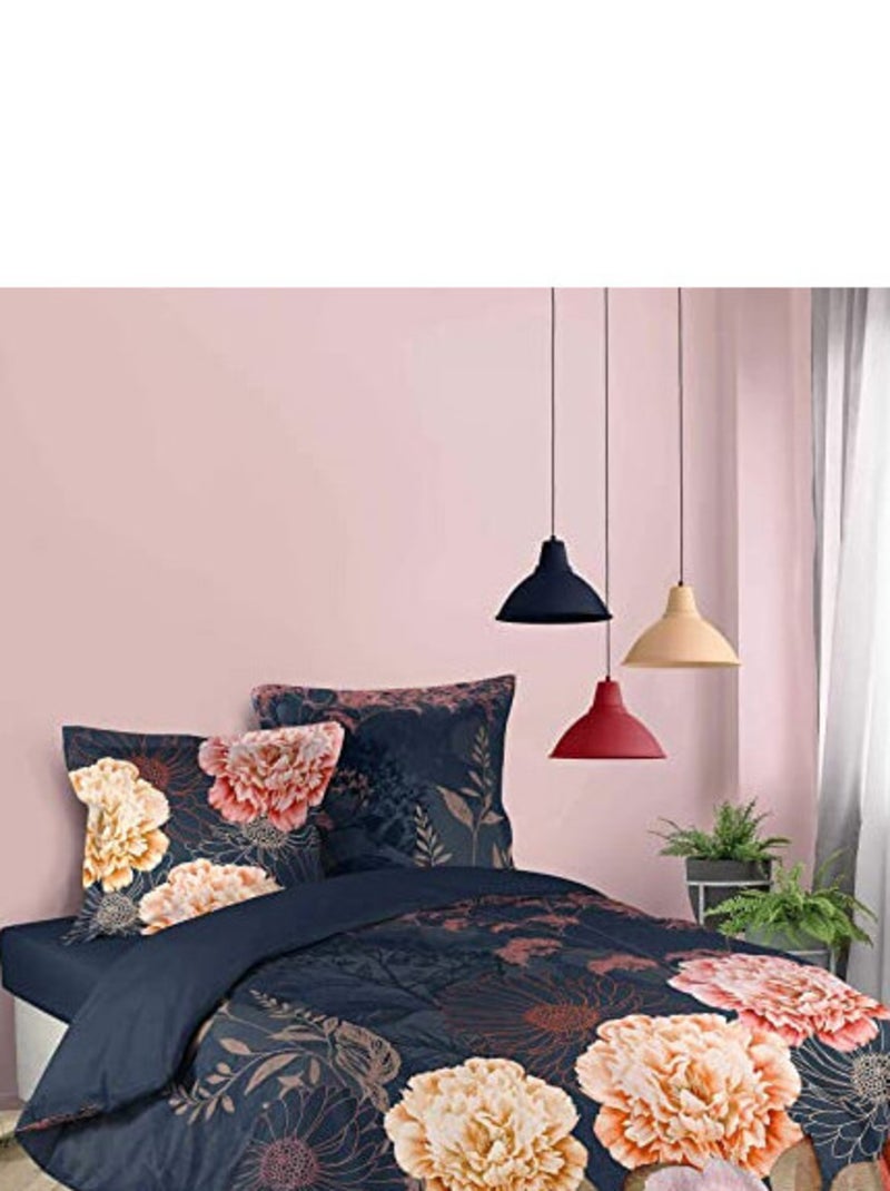 Parure de lit Imprimée Camelia 240x220 Housse de couette + Taies d'oreiller Bleu Rose - Kiabi