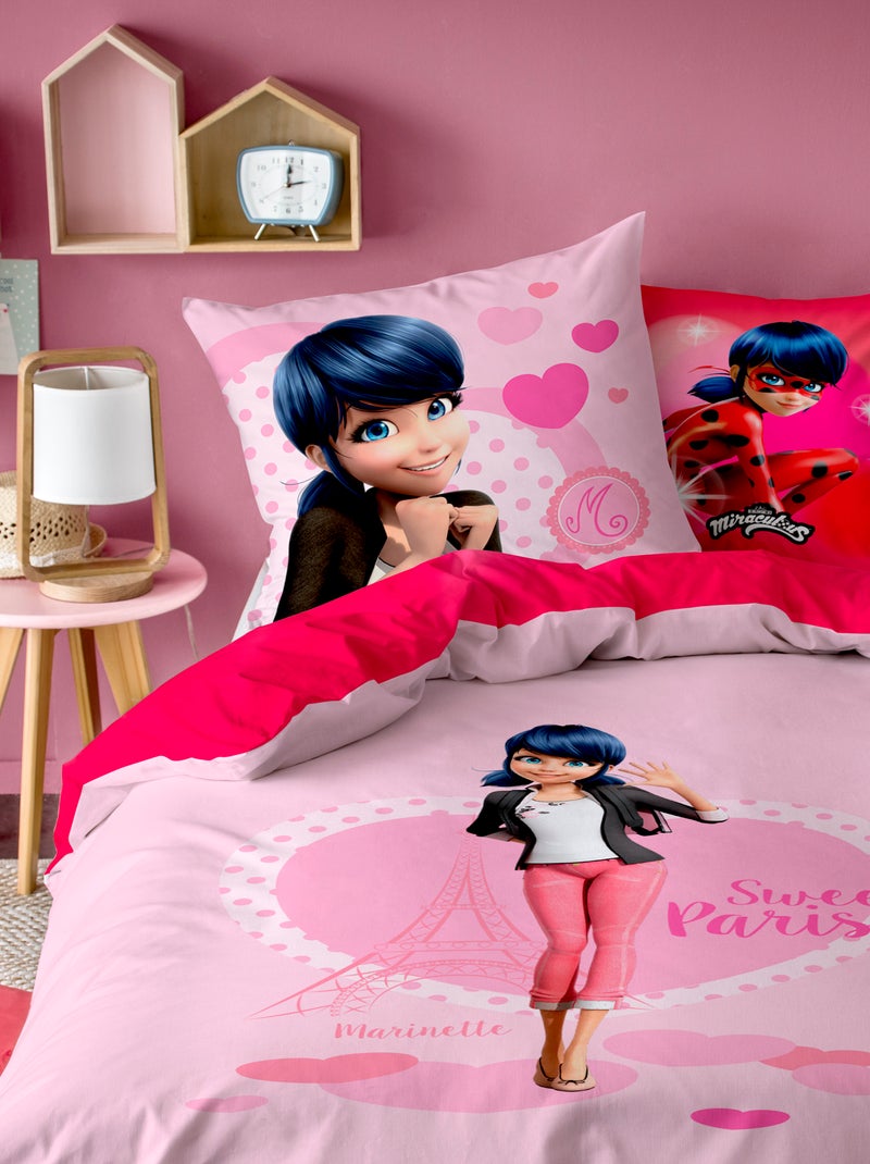 Parure de lit imprimée double face 100% coton, MIRACULOUS LADYBUG HÉROÏNE Rose - Kiabi