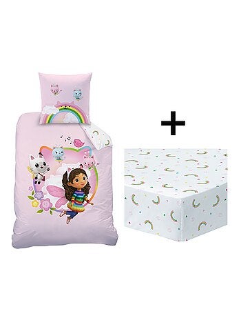 Parure de lit imprimée + drap housse 100% coton, GABBY ET LA MAISON MAGIQUE GARDEN