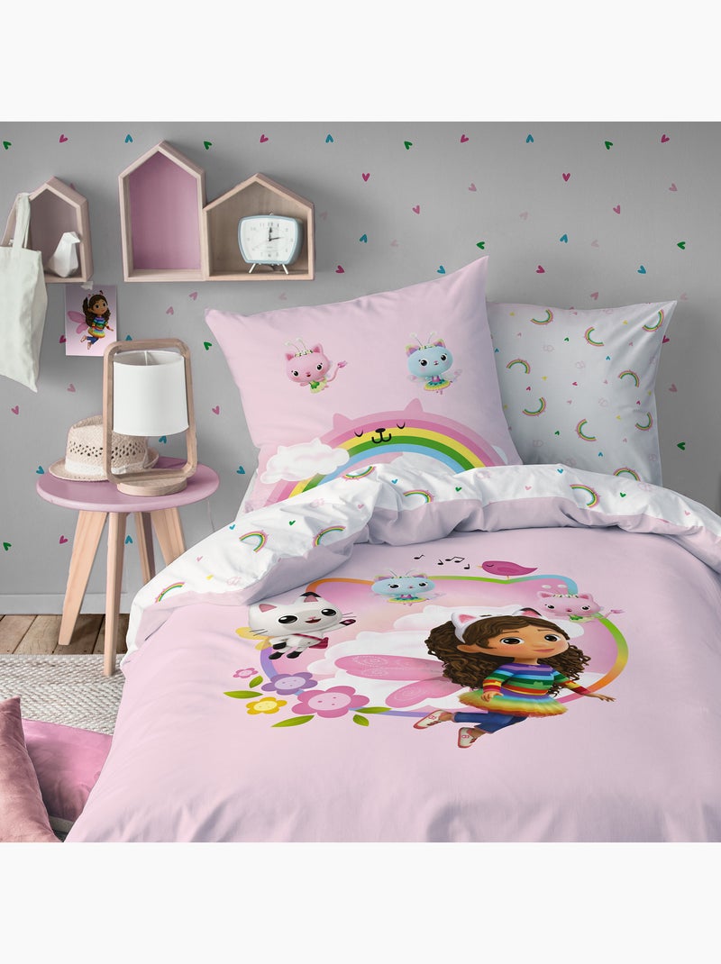 Parure de lit imprimée + drap housse 100% coton, GABBY ET LA MAISON MAGIQUE GARDEN Rose - Kiabi