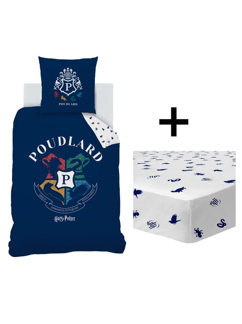 Parure de lit imprimée + drap housse 100% coton, HARRY POTTER BLASON - Kiabi