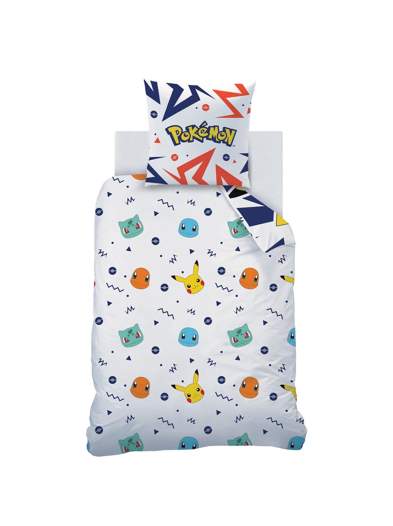 Parure de lit imprimée + drap housse 100% coton, POKEMON ZIGGY Blanc - Kiabi
