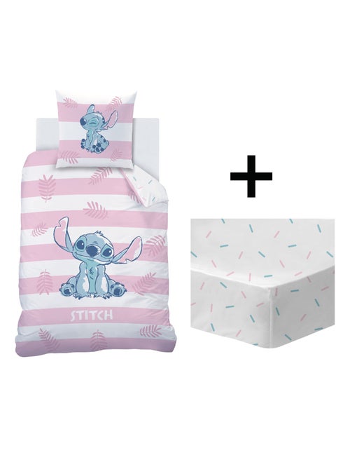 Parure de lit imprimée + drap housse 100% coton, STITCH STRIPE - Kiabi Parure de lit imprimée + drap housse 100% coton, STITCH STRIPE - Kiabi