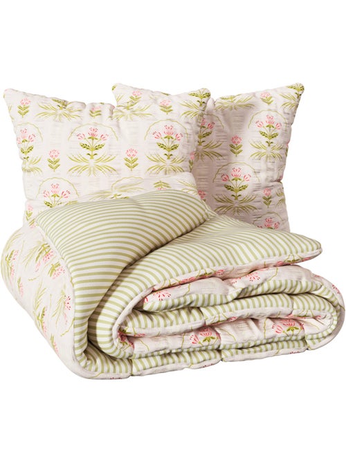 Parure de lit imprimée en coton aspect gaufré FLEUR DE ROSE - Kiabi
