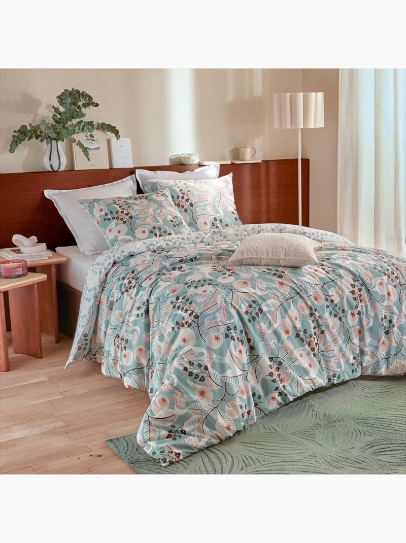 Parure de lit imprimée en coton VEGETAL MARIN Vert clair - Kiabi