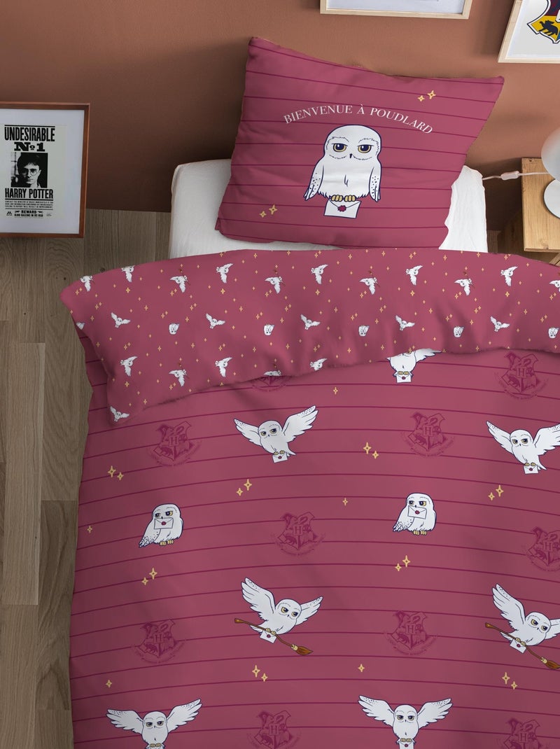 Parure de lit imprimée en flanelle de coton, HARRY POTTER HEDWIGE Bordeaux - Kiabi