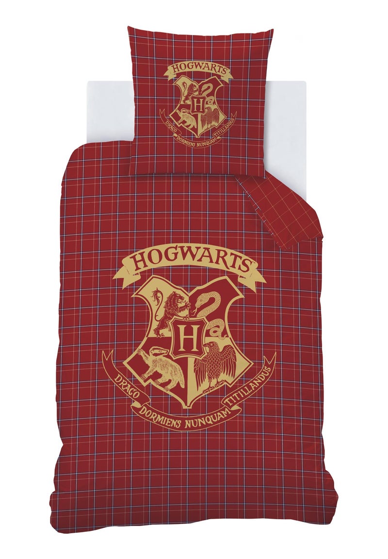 Parure de lit imprimée en flanelle de coton, HARRY POTTER TARTAN Rouge - Kiabi