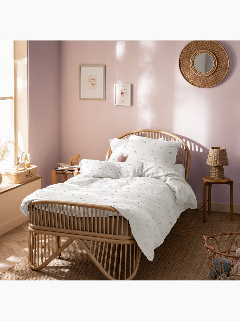 Parure de lit imprimée en gaze de coton, fleurettes Blanc - Kiabi