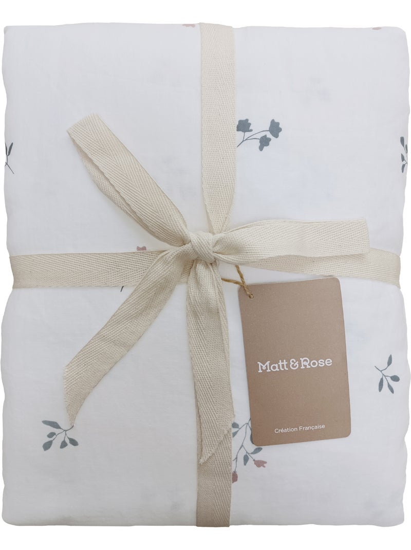 Parure de lit imprimée en gaze de coton, fleurettes Blanc - Kiabi