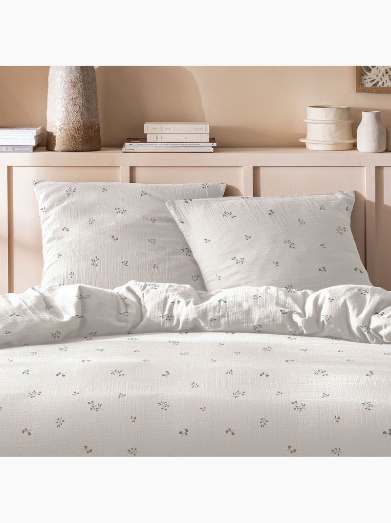 Parure de lit imprimée en gaze de coton, fleurettes Blanc - Kiabi