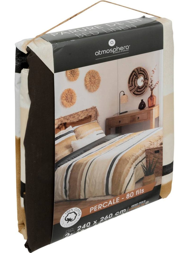 Parure de lit imprimée en percale de coton HANA Ocre - Kiabi