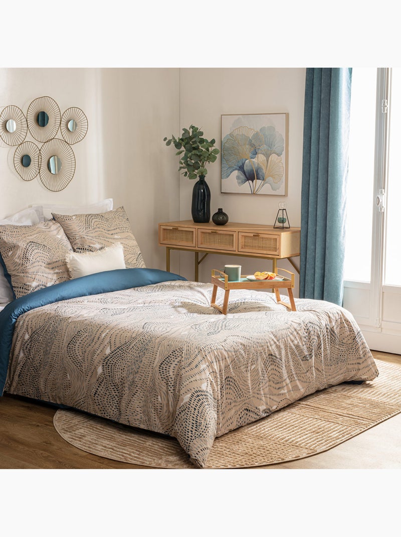 Parure de lit imprimée en percale de coton ILYAN Bleu - Kiabi
