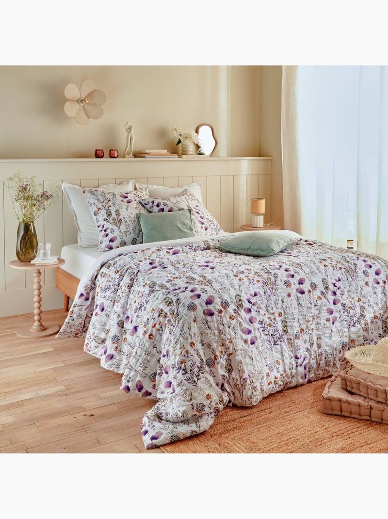 Parure de lit imprimée en polycoton aspect gaufré FLORAL Blanc - Kiabi