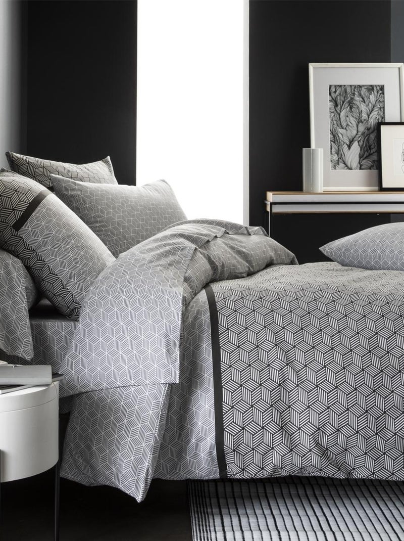 Parure de lit imprimée en viscose de bambou, Made in France, QUENTIN Blanc Noir - Kiabi