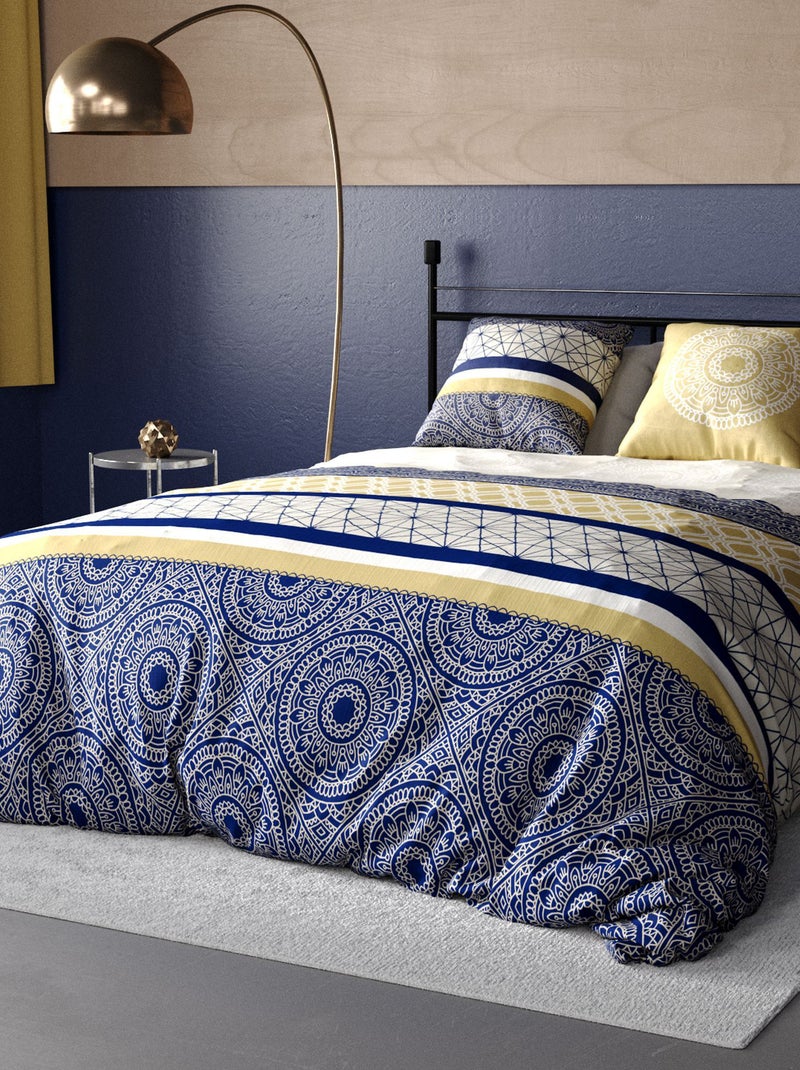Parure de lit imprimée housse de couette + 2 taies - 2 personnes Bleu - Kiabi