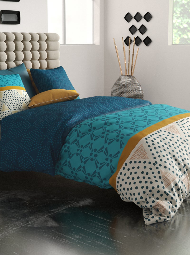Parure de lit imprimée housse de couette + 2 taies - 2 personnes Bleu - Kiabi